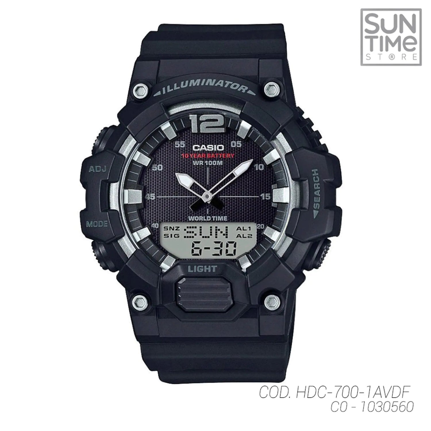 RELOJ ANALOGICO-DIGITAL HOMBRE HDC-700-1AVDF CASIO NEGRO SPORT 1030560 CASIO