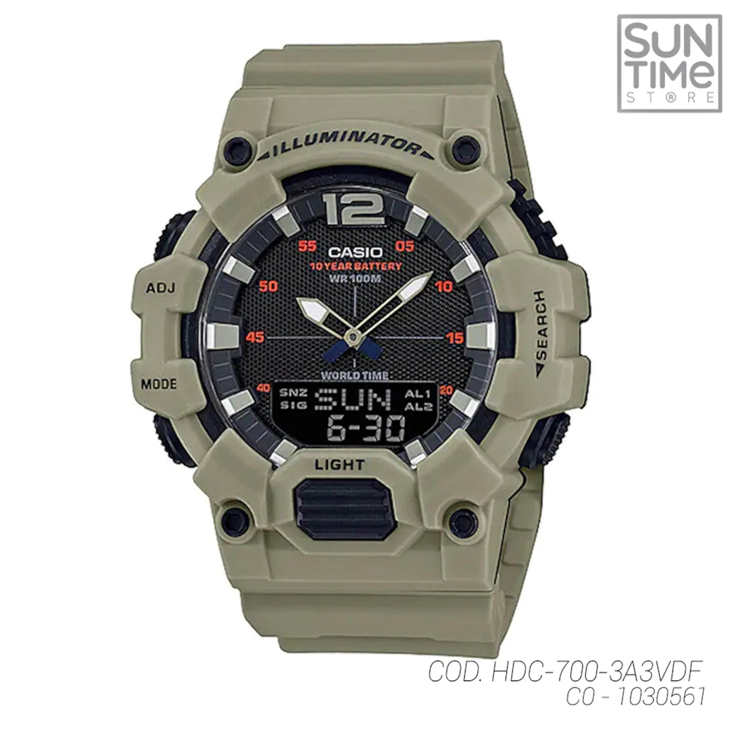 RELOJ ANALOGICO HOMBRE HDC-700-3A3VDF CASIO BEIGE SPORT 1030561 CASIO