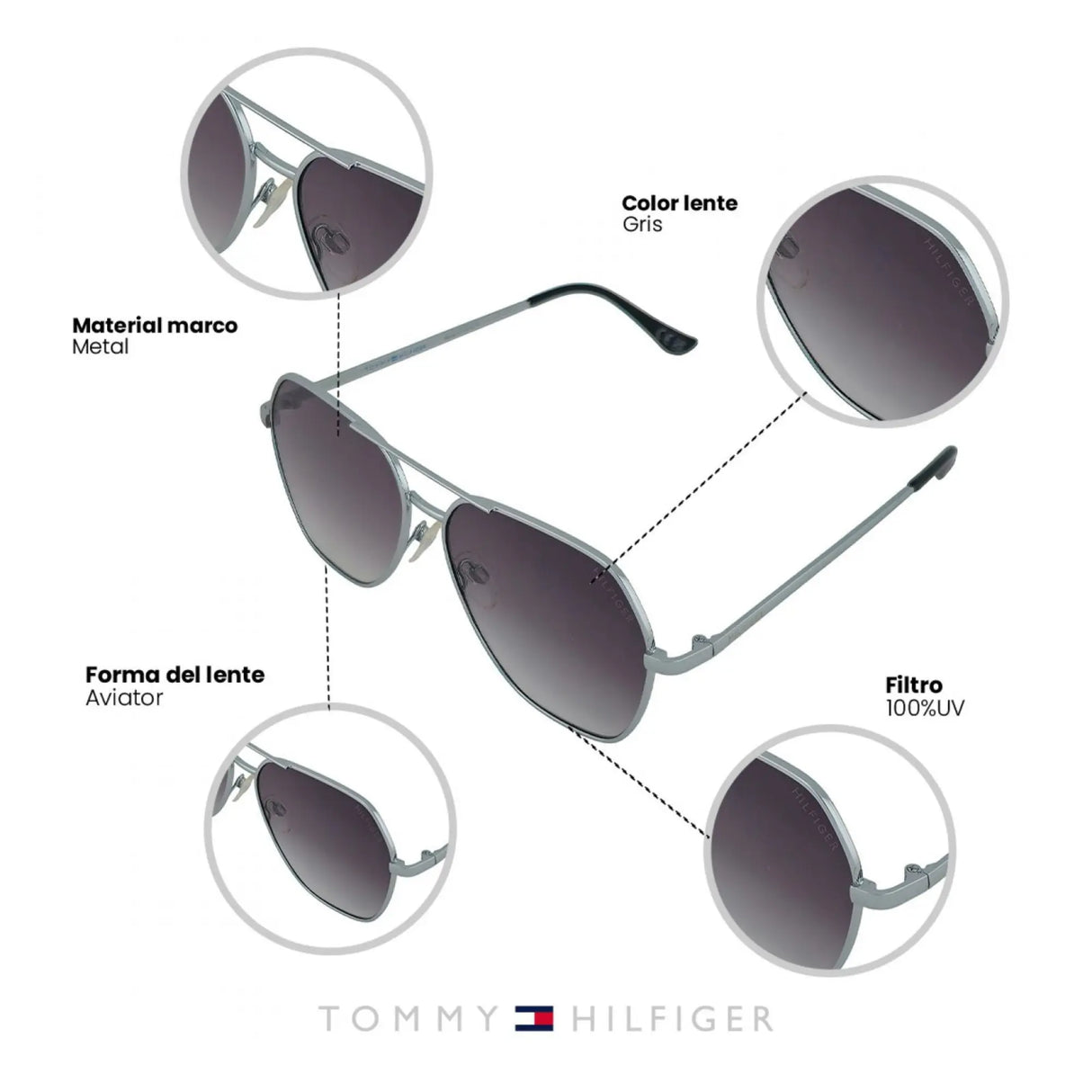 LENTES DE SOL UV400 UNISEX X60086 TOMMY HILFIGER	PLATEADO CLASICO 1030096 TOMMY HILFIGER