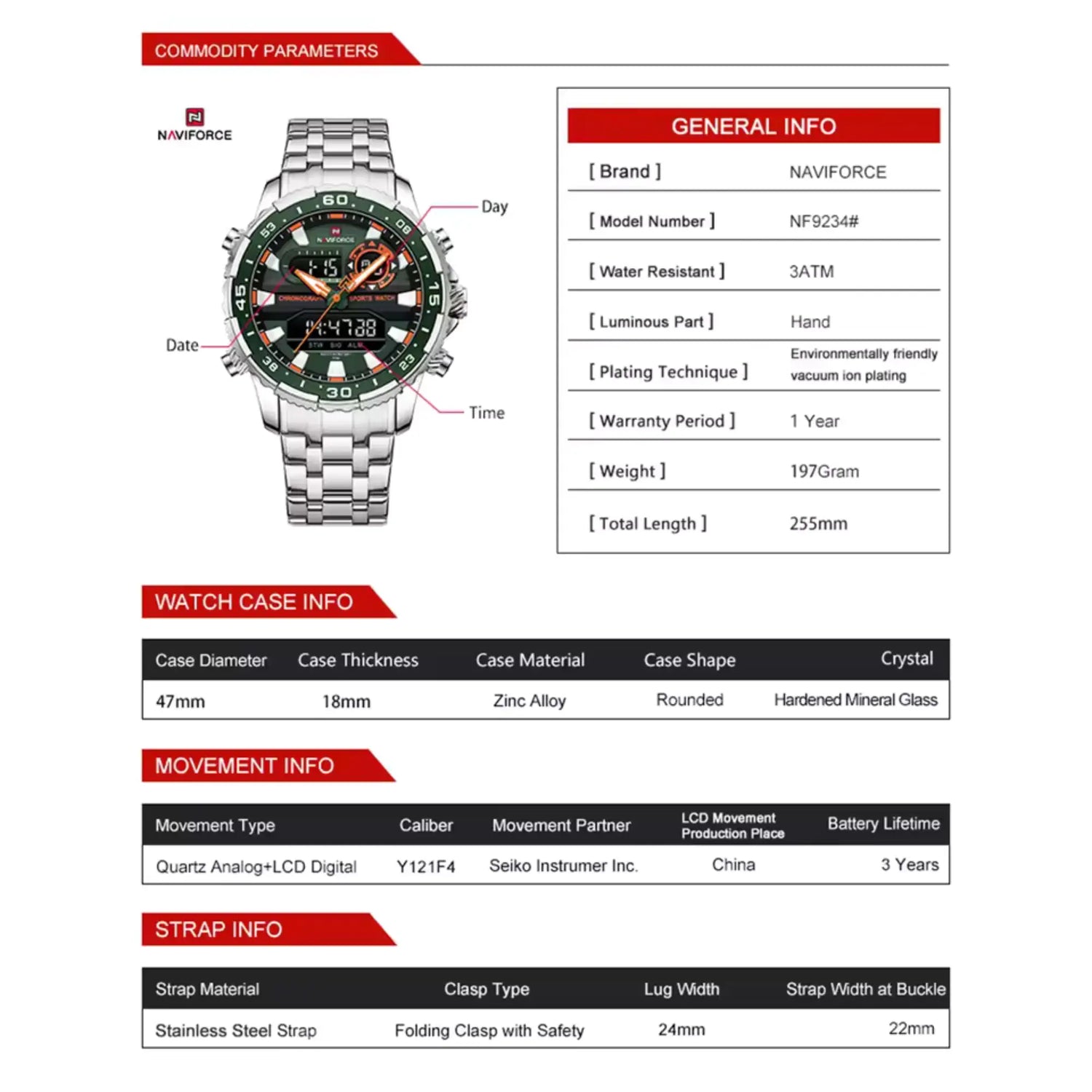 RELOJ ANALOGICO-DIGITAL HOMBRE NF9234 NAVIFORCE ROJO CASUAL 1030968 NAVIFORCE
