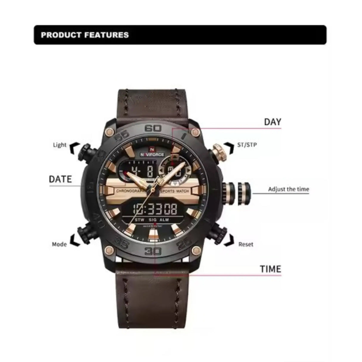 RELOJ ANALOGICO-DIGITAL HOMBRE NF9235 NAVIFORCE MARRON CASUAL 1030939 NAVIFORCE