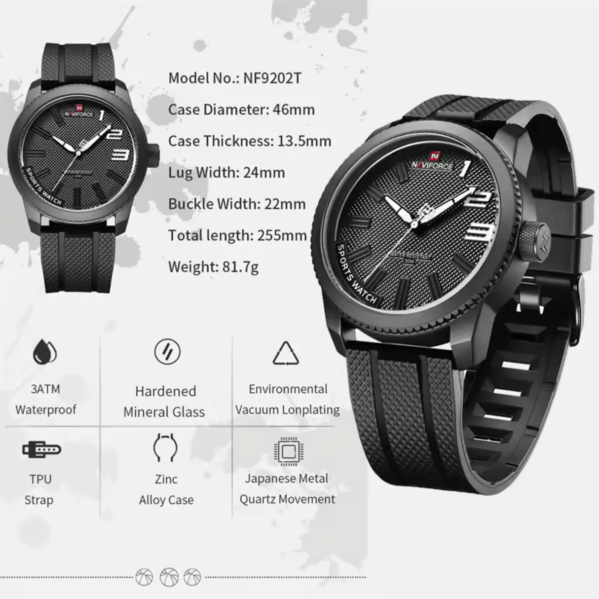 RELOJ ANALOGICO HOMBRE NF9202T NAVIFORCE NEGRO CASUAL 1030926 NAVIFORCE