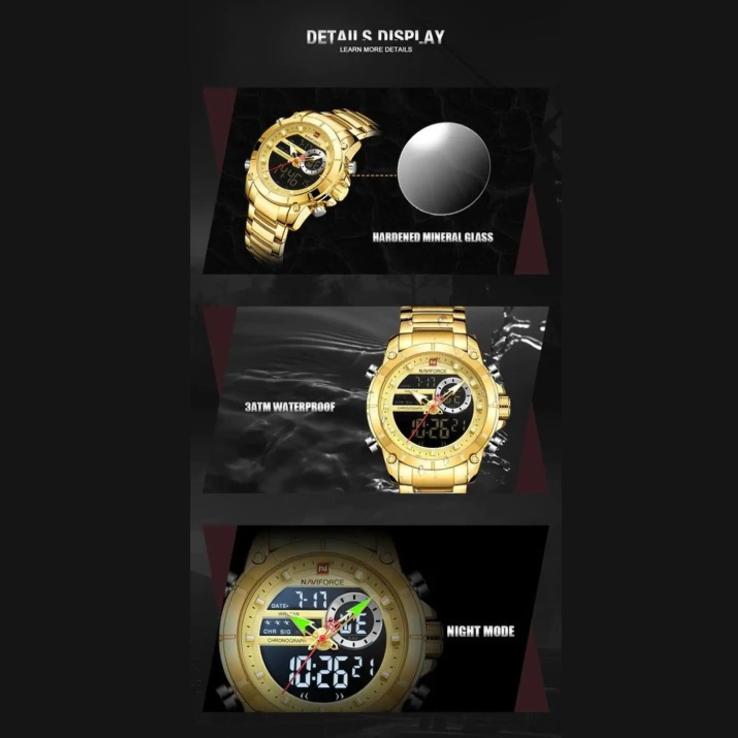 RELOJ ANALOGICO-DIGITAL HOMBRE NF9163 NAVIFORCE DORADO CLASICO 1030938 NAVIFORCE