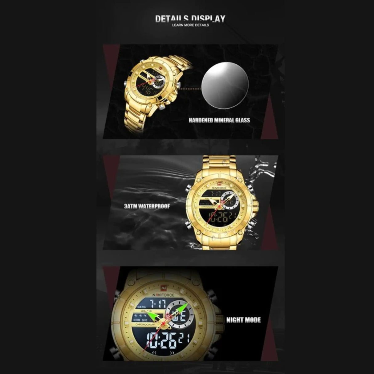 RELOJ ANALOGICO-DIGITAL HOMBRE NF9163 NAVIFORCE DORADO CLASICO 1030938 NAVIFORCE