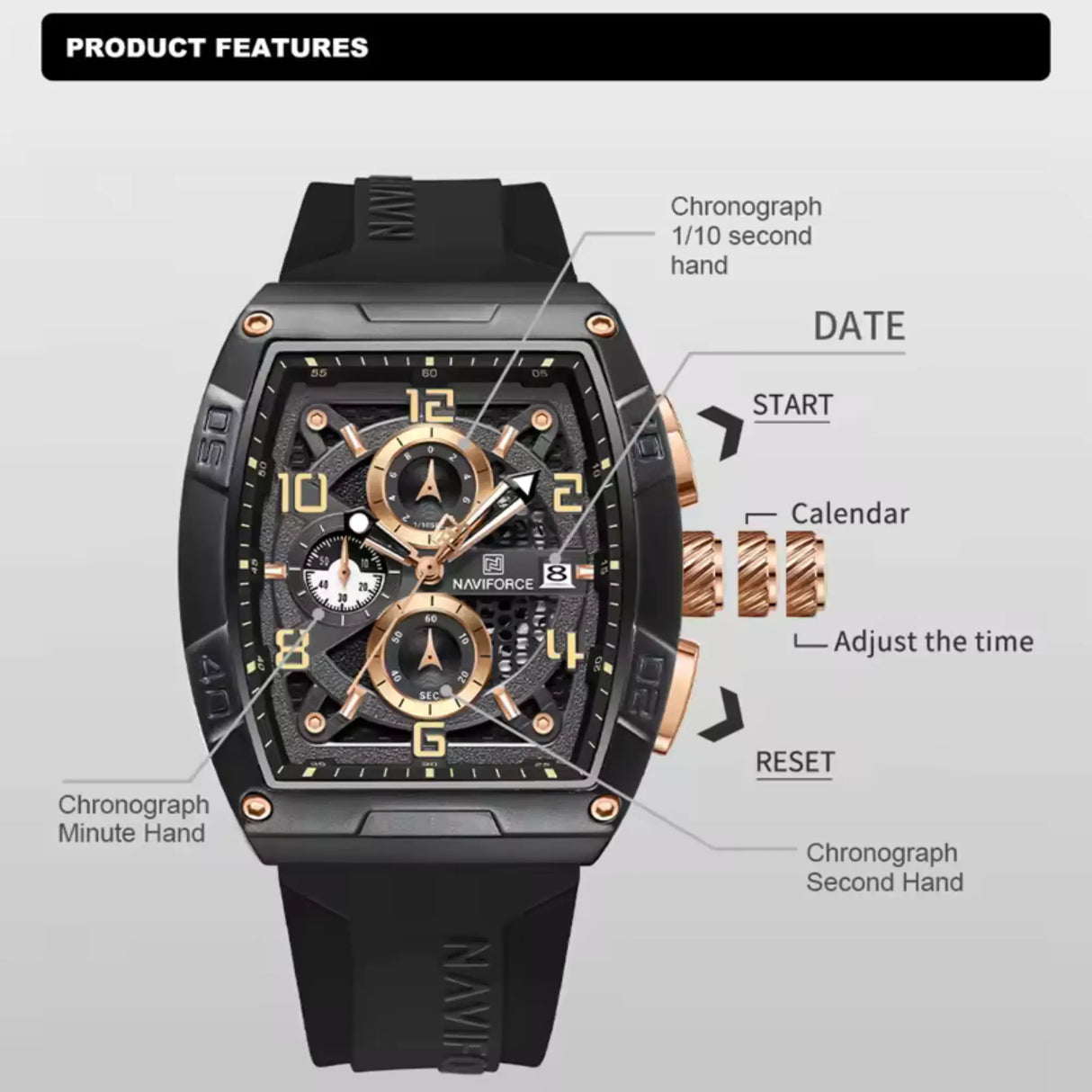 RELOJ ANALOGICO HOMBRE NF8052 NAVIFORCE NEGRO CASUAL 1030906 NAVIFORCE