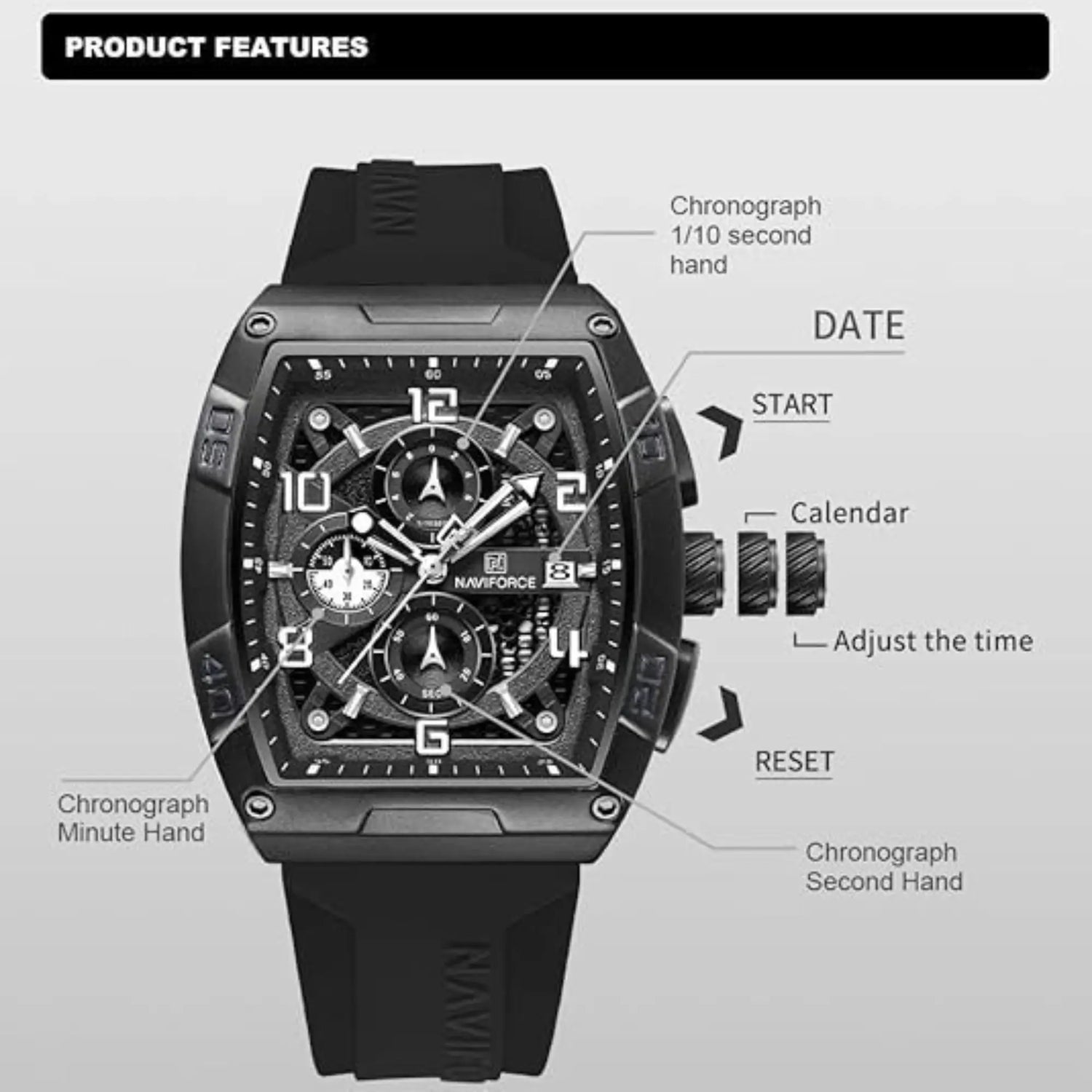 RELOJ ANALOGICO HOMBRE NF8052 NAVIFORCE NEGRO CASUAL 1030905 NAVIFORCE