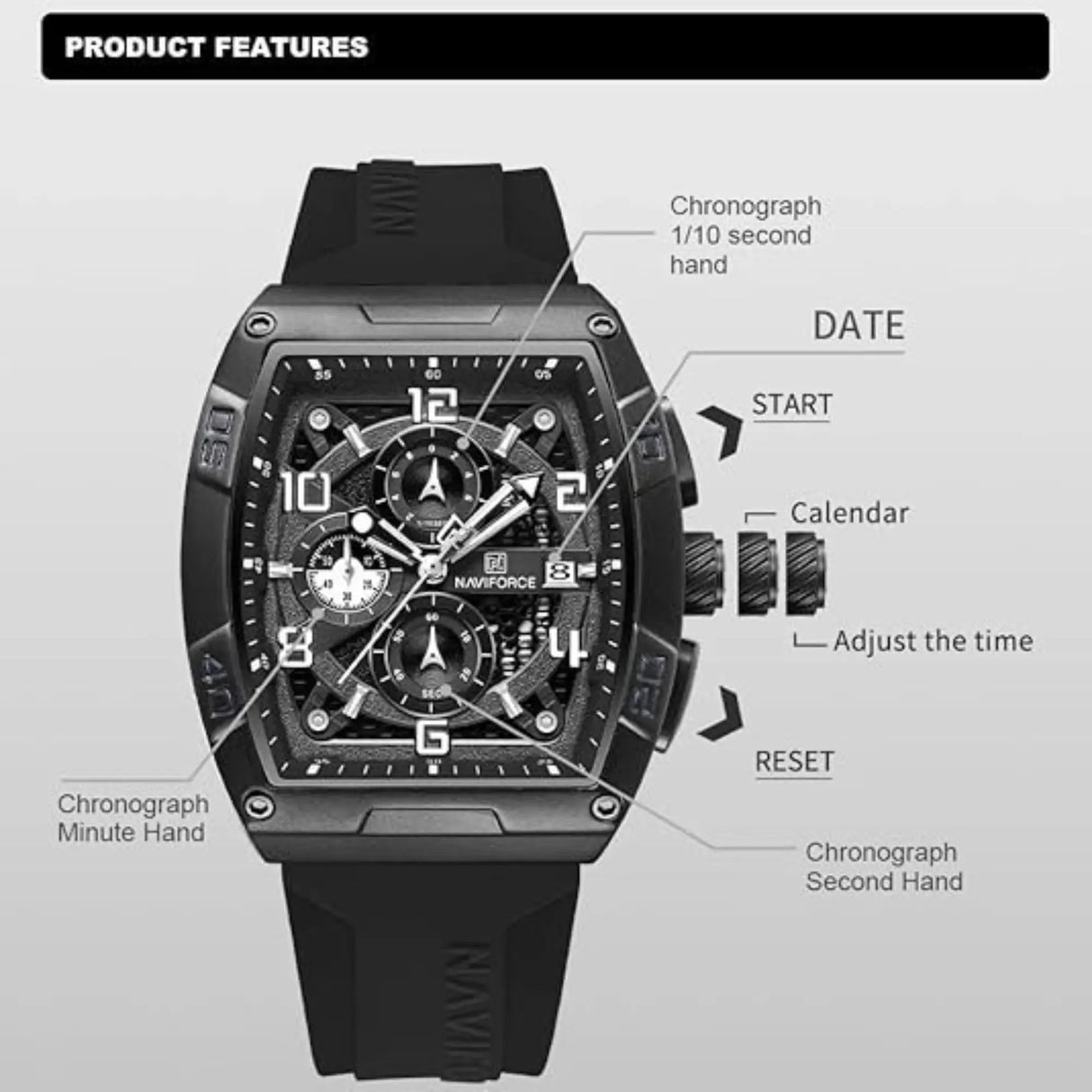 RELOJ ANALOGICO HOMBRE NF8052 NAVIFORCE NEGRO CASUAL 1030905 NAVIFORCE