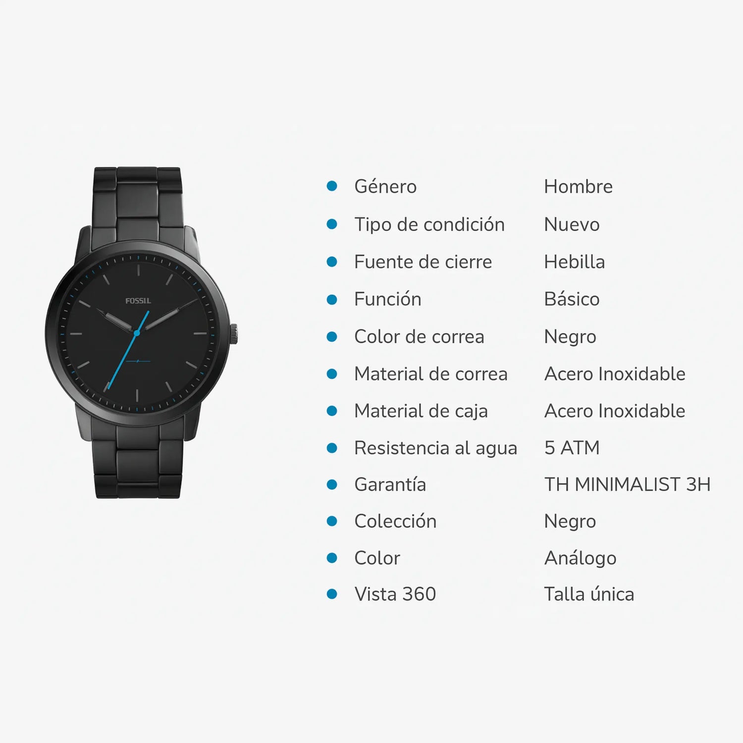 RELOJ ANALOGICO HOMBRE FS5308 FOSSIL	NEGRO CLASICO 1031033 - SUNTIMESTORE.COM