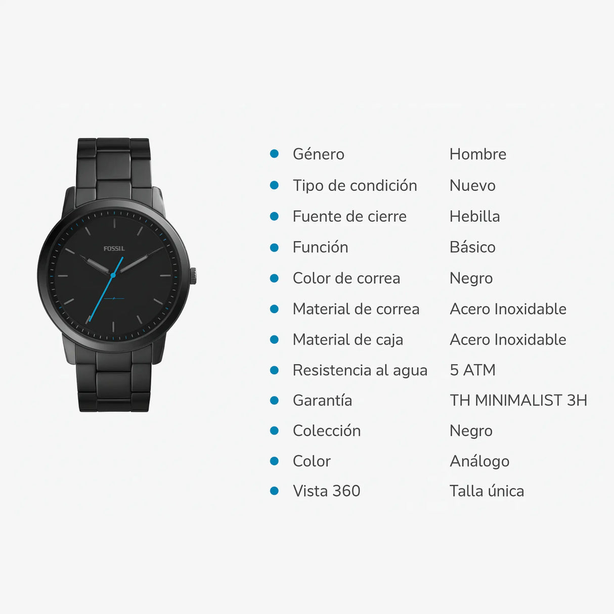 RELOJ ANALOGICO HOMBRE FS5308 FOSSIL	NEGRO CLASICO 1031033 - SUNTIMESTORE.COM