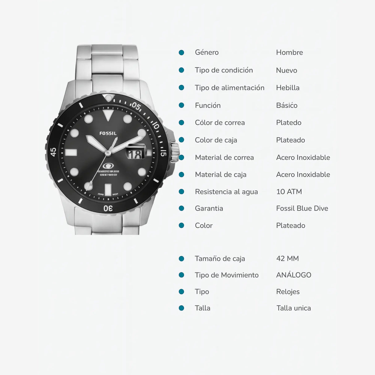 RELOJ ANALOGICO HOMBRE FS6032 FOSSIL	PLATEADO CLASICO 1031021 FOSSIL