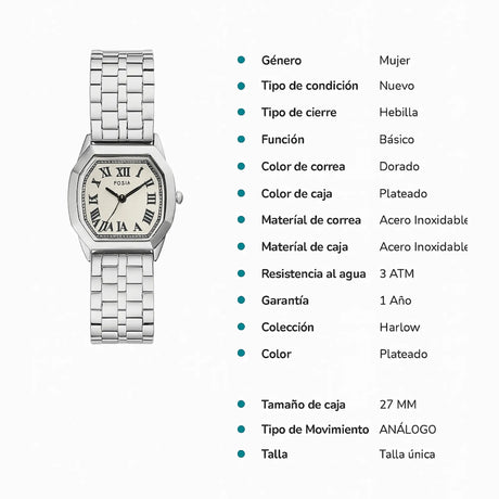RELOJ ANALOGICO MUJER ES5363 FOSSIL PLATEADO CASUAL 1031013 FOSSIL