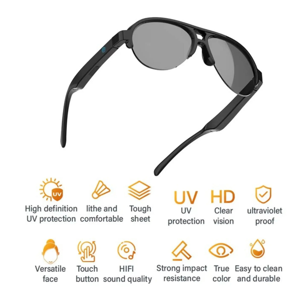 SMART GLASSES BLUETOOTH 5.3 LENTES DE SOL INTELIGENTE UV400 UNISEX F-08 SMART TIME - SUNTIMESTORE.COM