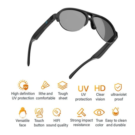 SMART GLASSES BLUETOOTH 5.3 LENTES DE SOL INTELIGENTE UV400 UNISEX F-08 SMART TIME - SUNTIMESTORE.COM