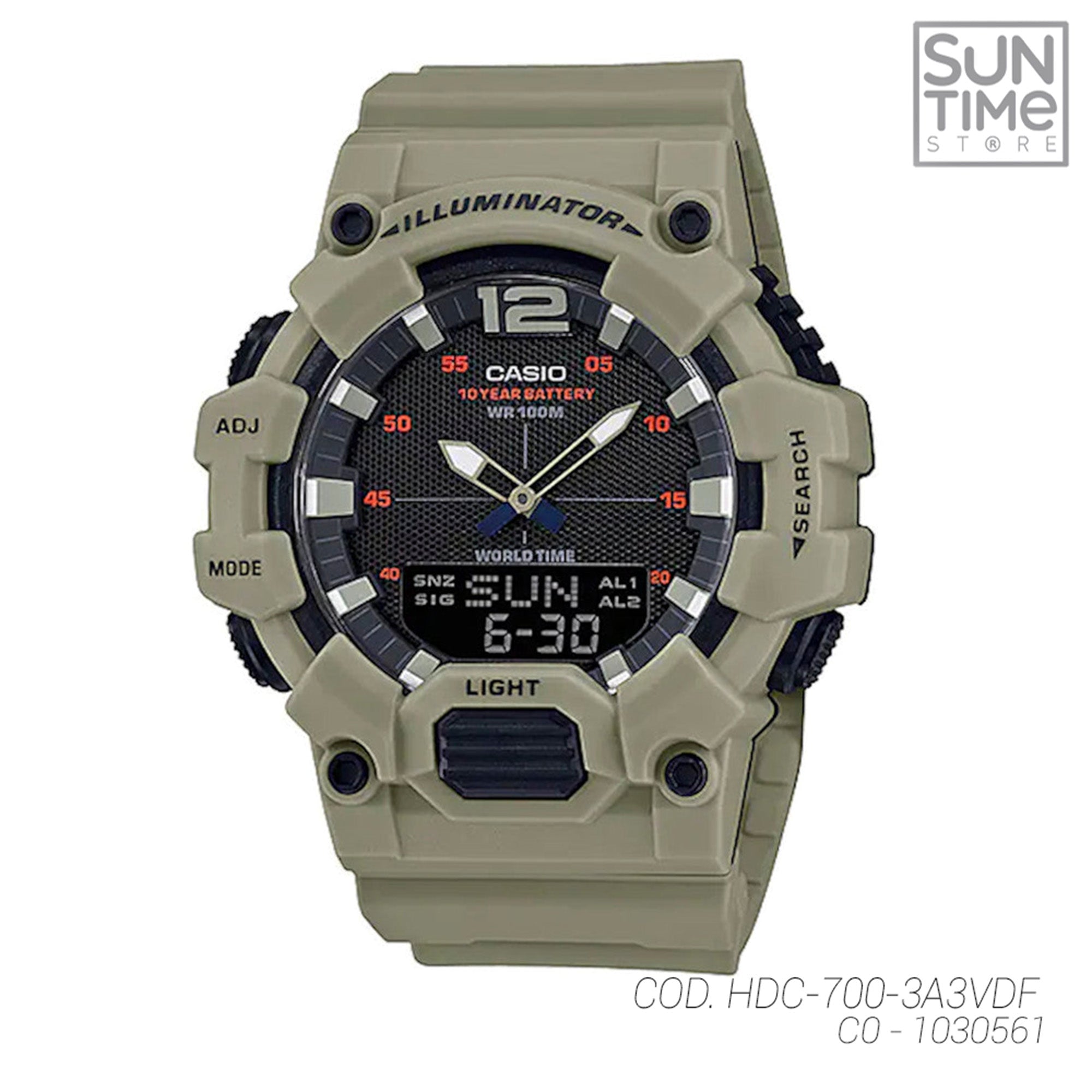 RELOJ ANALOGICO HOMBRE HDC-700-3A3VDF CASIO BEIGE SPORT 1030561