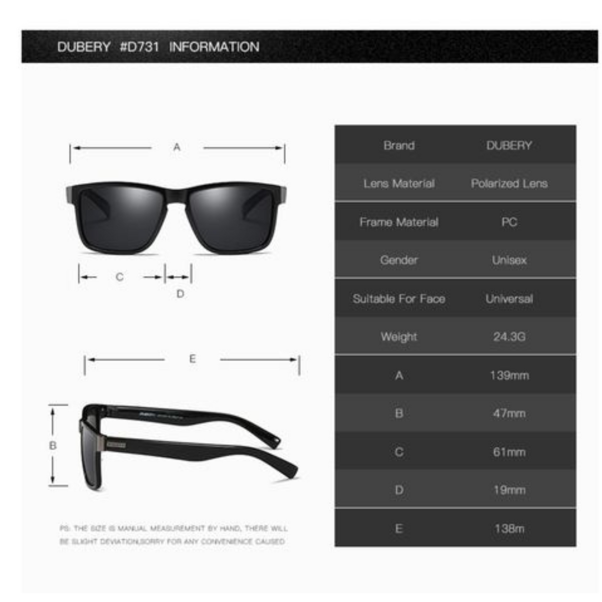 LENTES DE SOL POLARIZADA UNISEX D518 DUBERY - 1029136