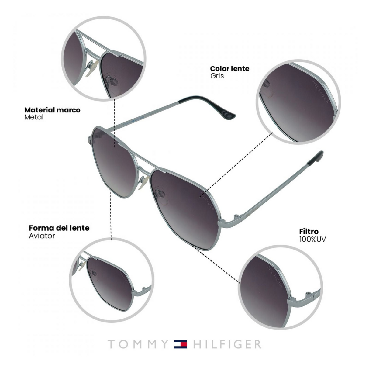 LENTES DE SOL UV400 UNISEX X60086 TOMMY HILFIGER	PLATEADO CLASICO 1030096