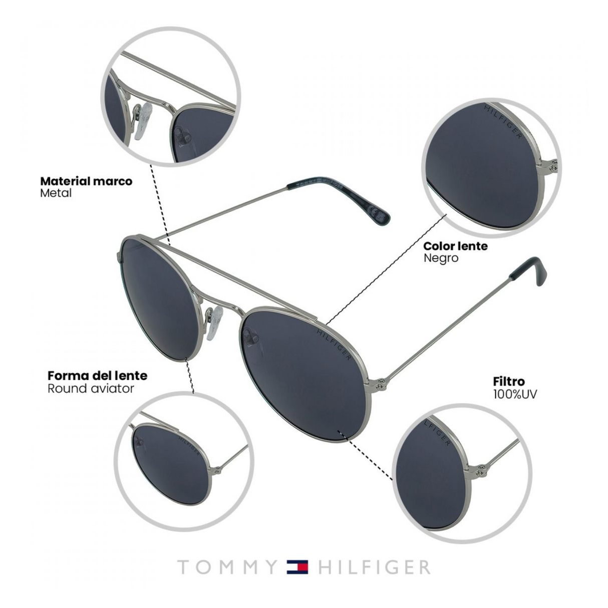 LENTES DE SOL UV400 UNISEX X64012 TOMMY HILFIGER	PLATEADO CLASICO 1030094