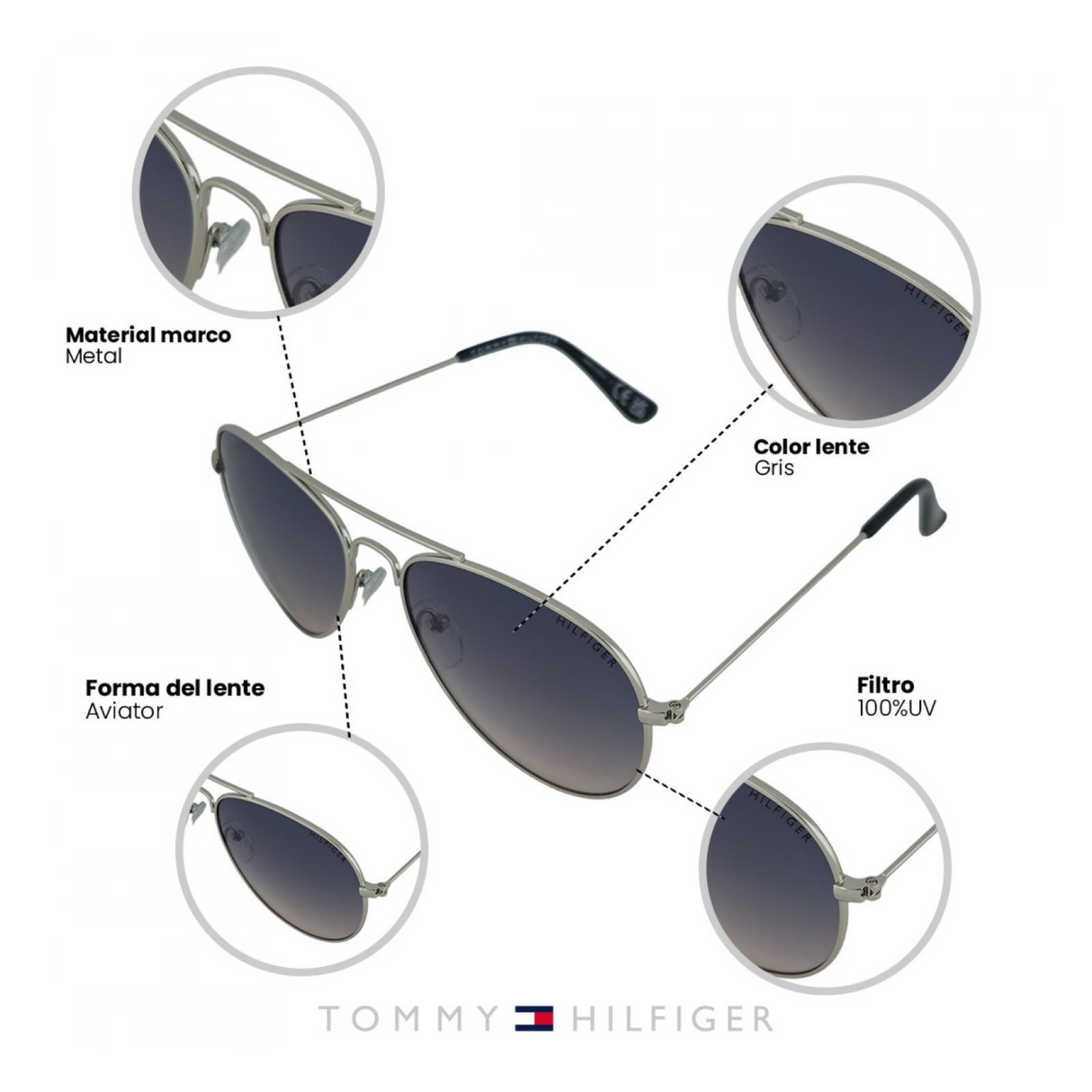 LENTES DE SOL UV400 MUJER X60064 TOMMY HILFIGER	PLATEADO CLASICO 1030093