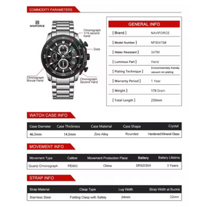 RELOJ ANALOGICO HOMBRE NF8047S NAVIFORCE PLATEADO CLASICO 1030897