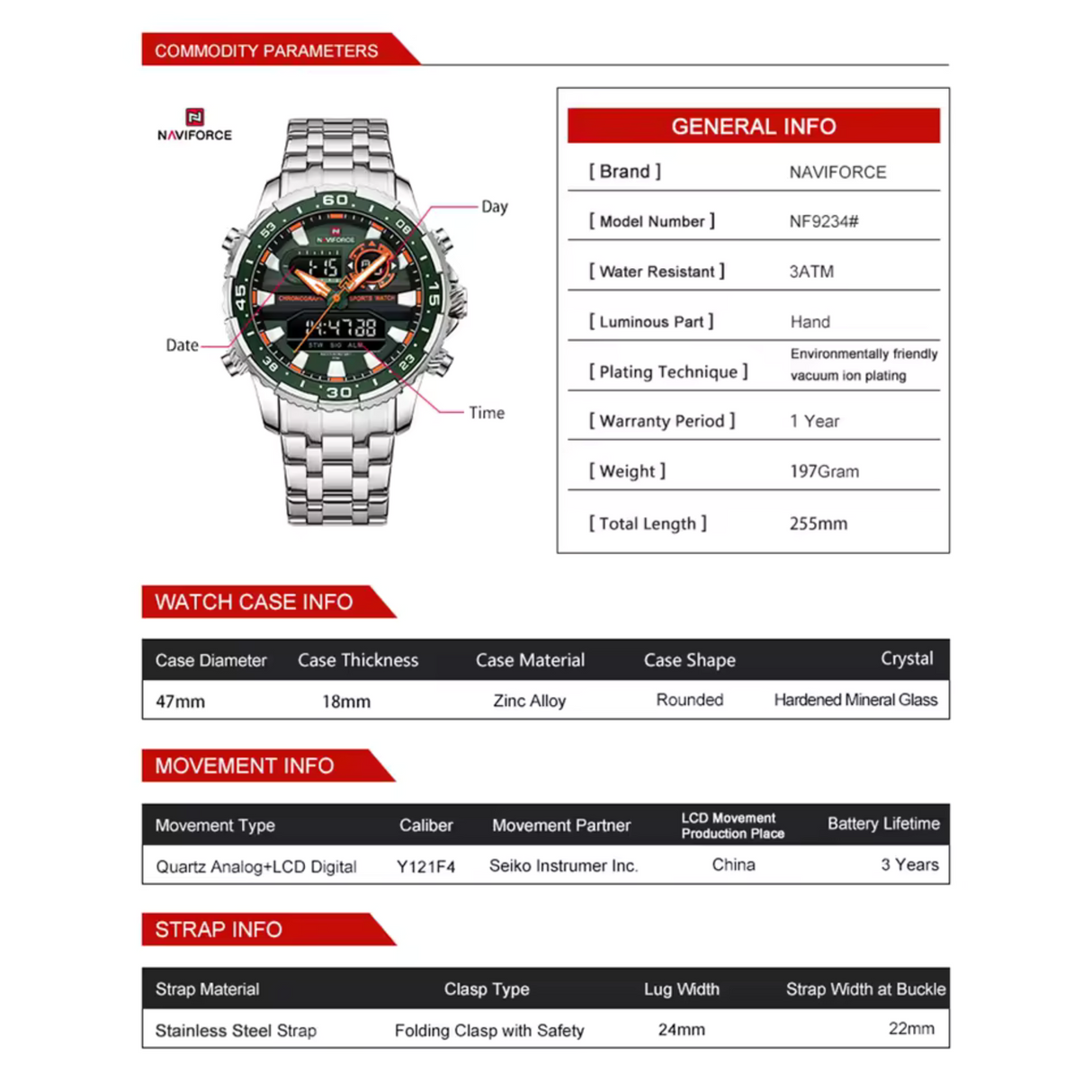 RELOJ ANALOGICO-DIGITAL HOMBRE NF9234 NAVIFORCE ROJO CASUAL 1030968