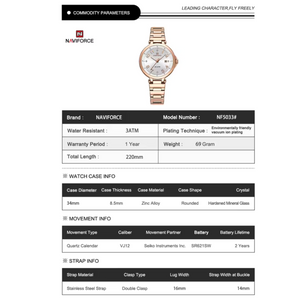 RELOJ ANALOGICO MUJER NF5059 NAVIFORCE PLATEADO CLASICO 1030877