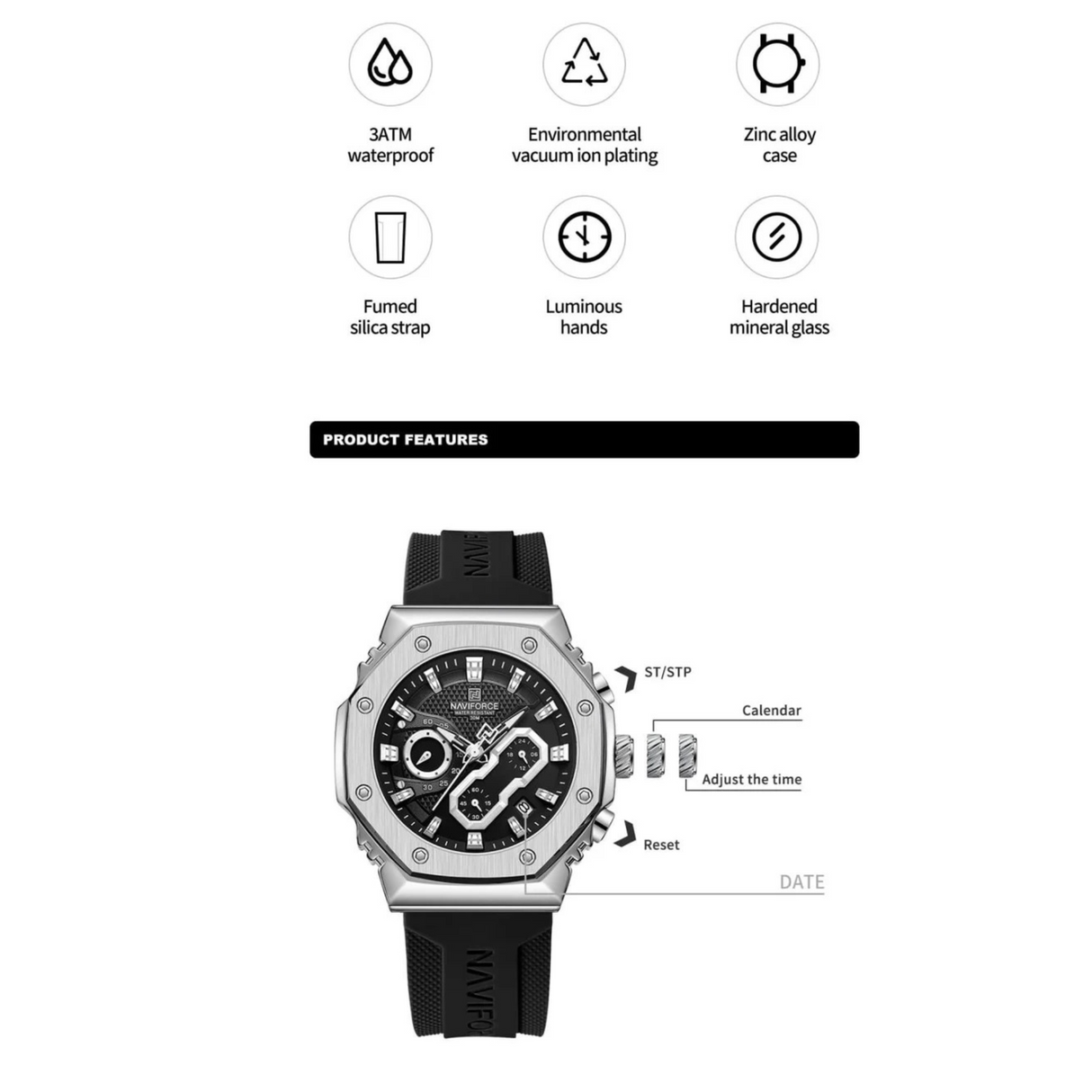 RELOJ ANALOGICO HOMBRE NF8035G NAVIFORCE NEGRO CASUAL 1030893