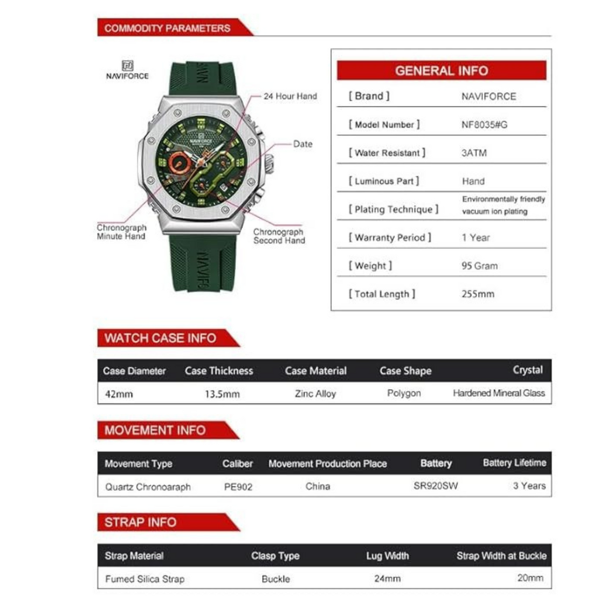RELOJ ANALOGICO HOMBRE NF8035G NAVIFORCE VERDE CASUAL 1030894