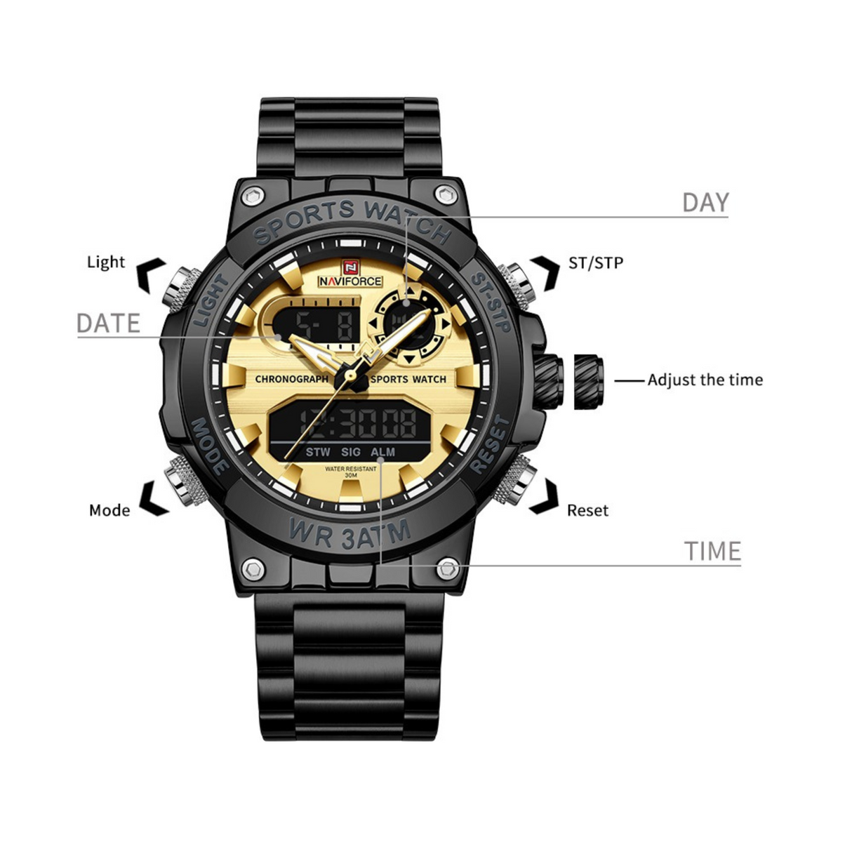 RELOJ ANALOGICO HOMBRE NF9237 NAVIFORCE NEGRO CASUAL 1030932