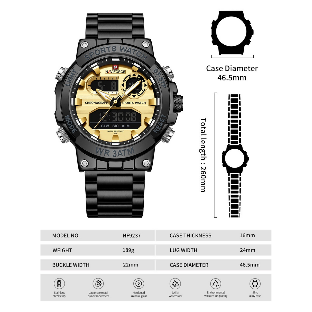 RELOJ ANALOGICO HOMBRE NF9237 NAVIFORCE NEGRO CASUAL 1030932
