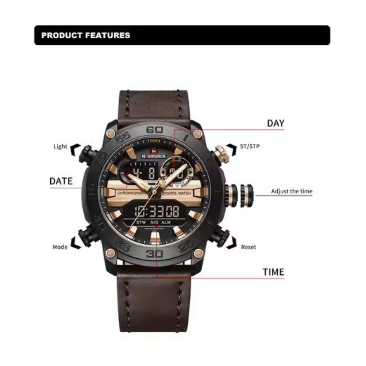 RELOJ ANALOGICO-DIGITAL HOMBRE NF9235 NAVIFORCE MARRON CASUAL 1030939
