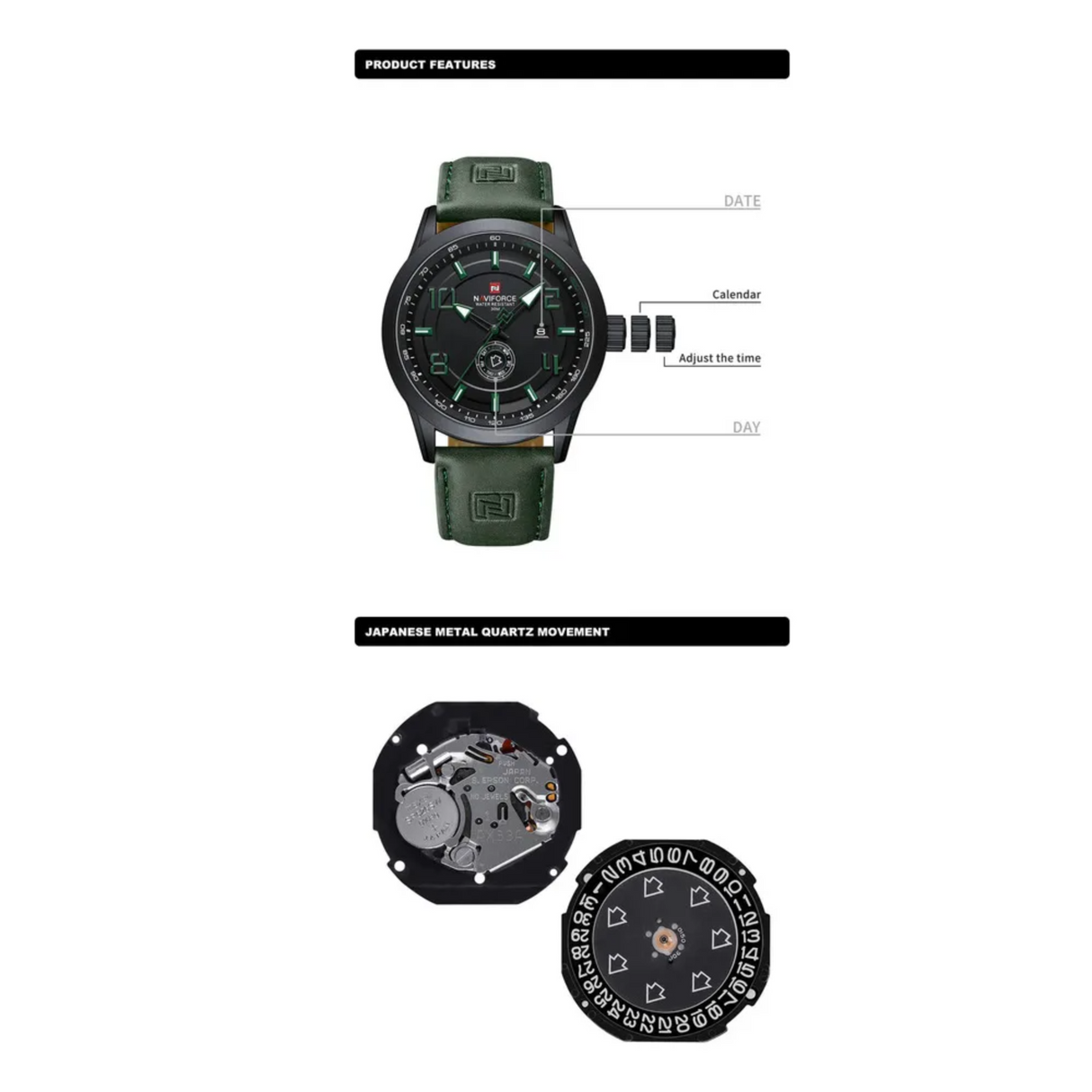 RELOJ ANALOGICO HOMBRE NF9229 NAVIFORCE VERDE CASUAL 1030929