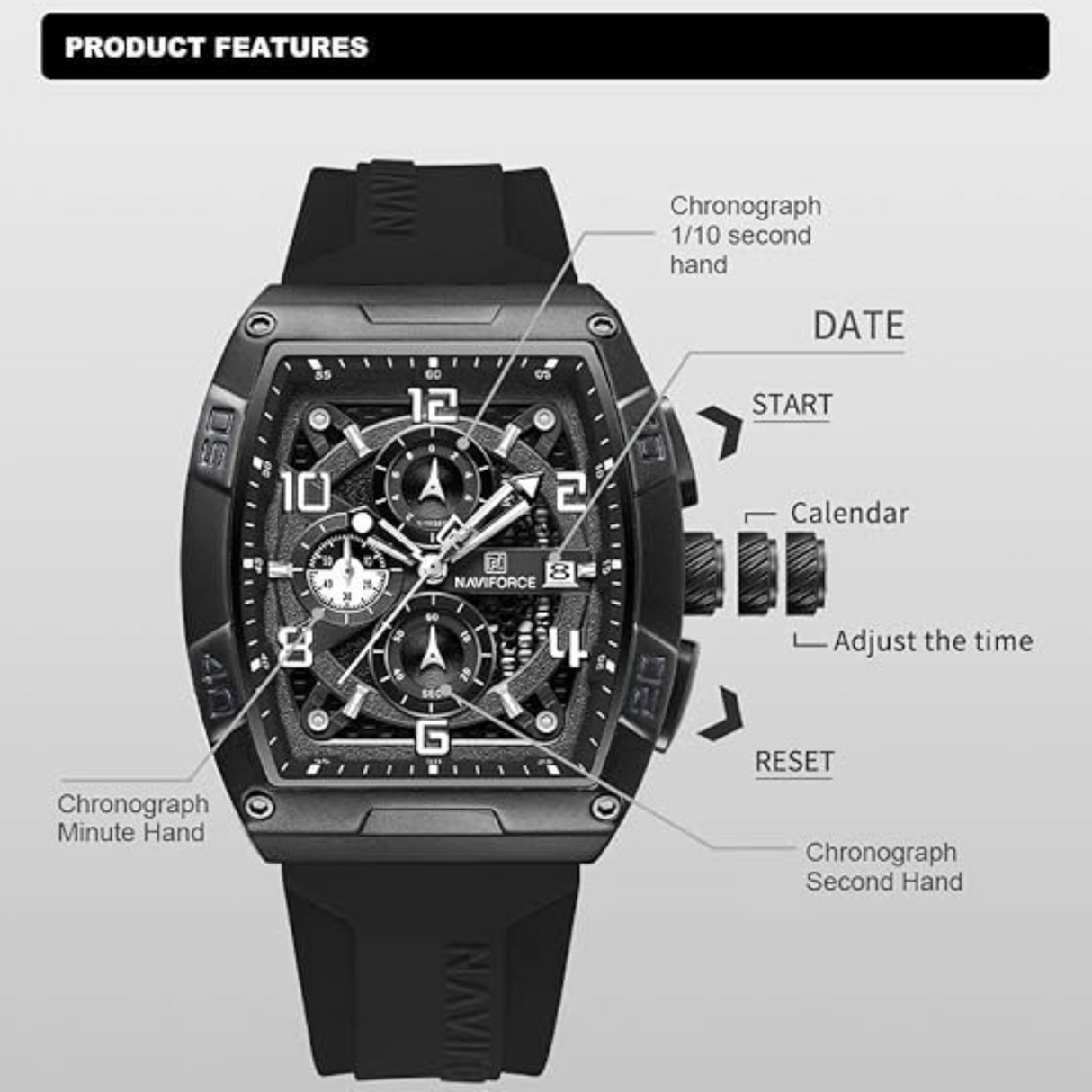 RELOJ ANALOGICO HOMBRE NF8052 NAVIFORCE NEGRO CASUAL 1030905