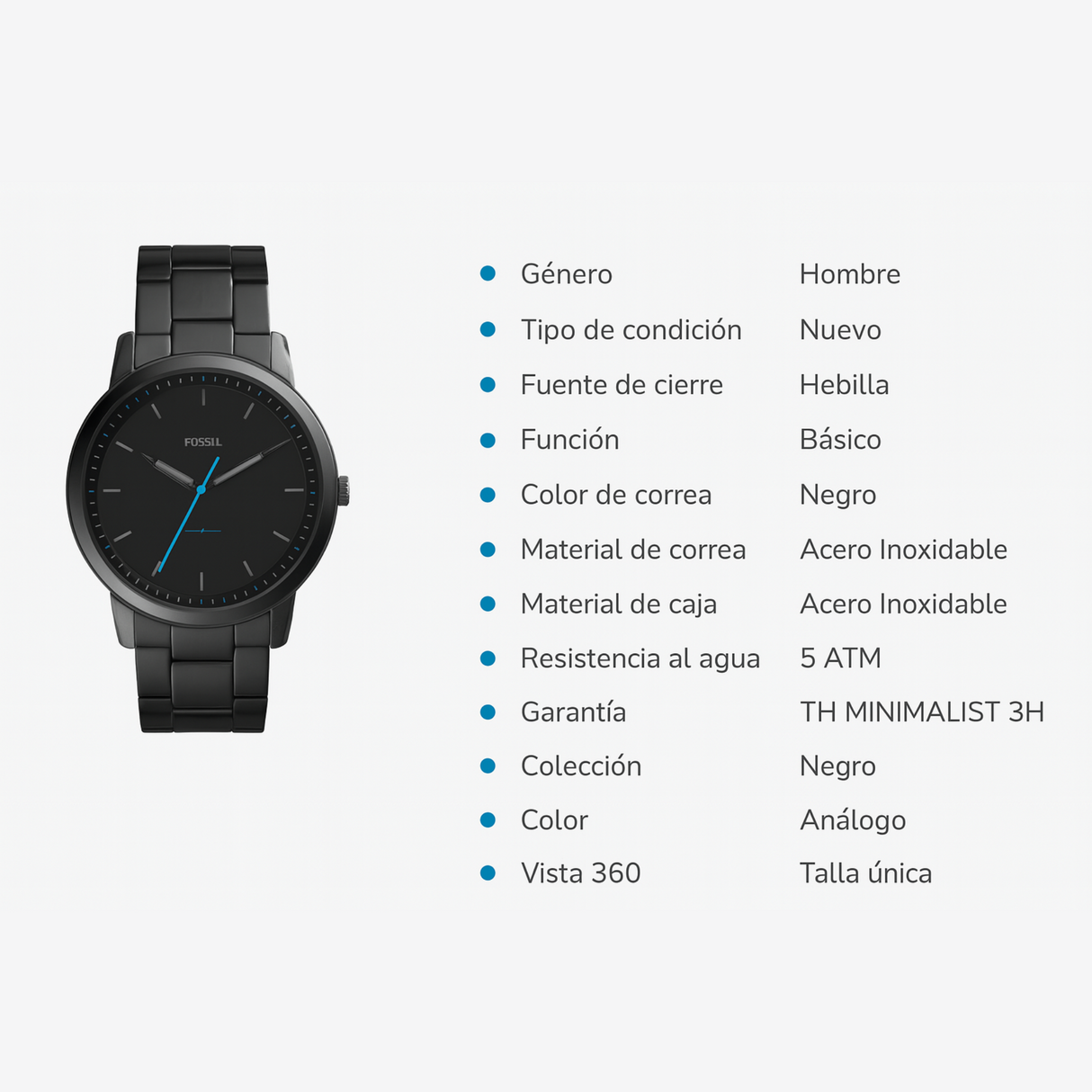 RELOJ ANALOGICO HOMBRE FS5308 FOSSIL	NEGRO CLASICO 1031033