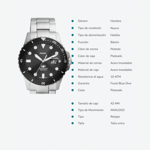 RELOJ ANALOGICO HOMBRE FS6032 FOSSIL	PLATEADO CLASICO 1031021