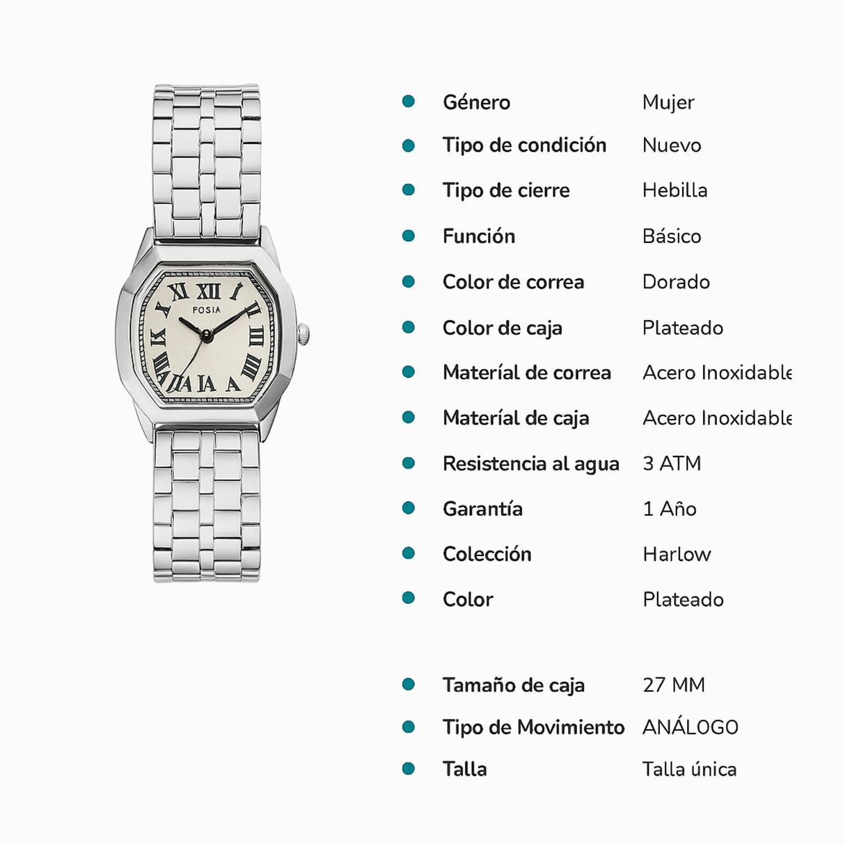 RELOJ ANALOGICO MUJER ES5363 FOSSIL PLATEADO CASUAL 1031013