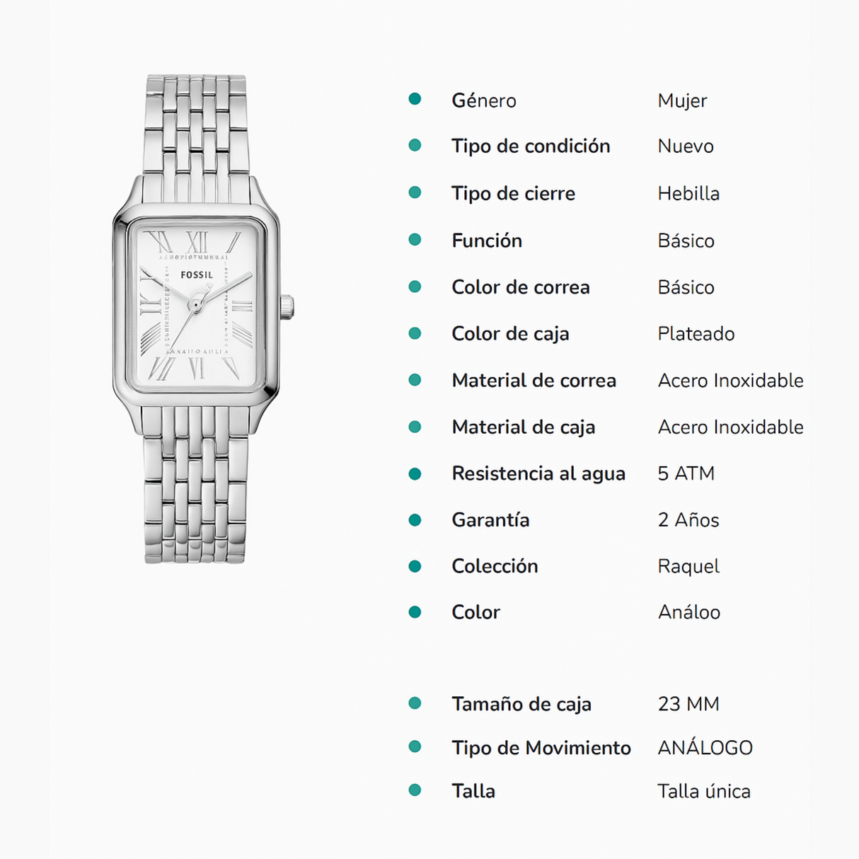 RELOJ ANALOGICO MUJER ES5221 FOSSIL PLATEADO CASUAL 1031008