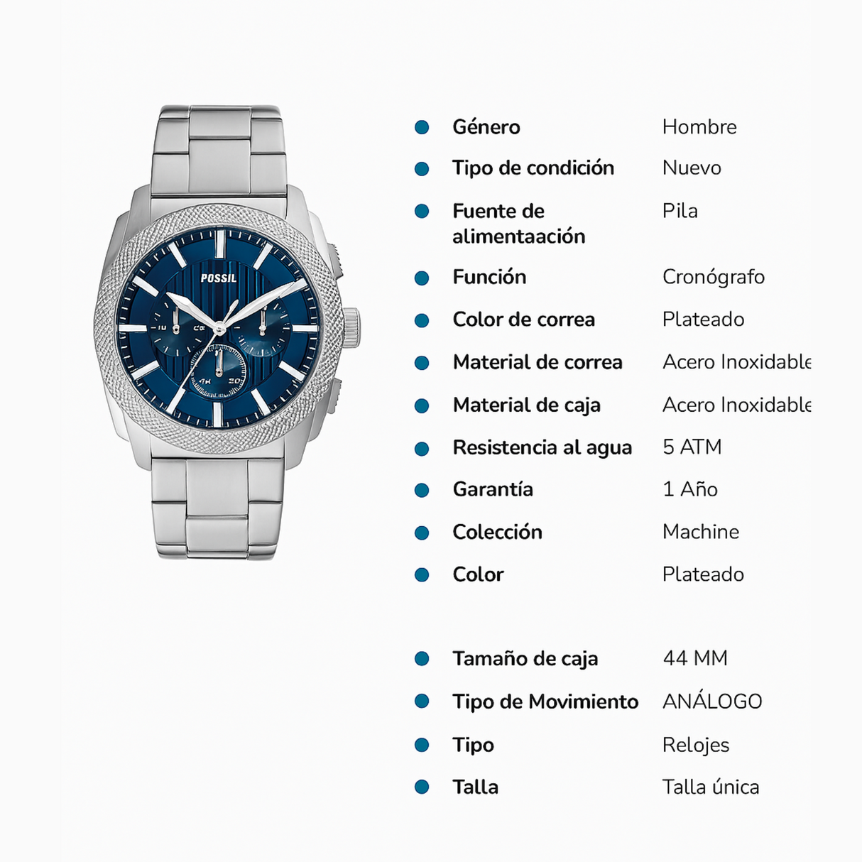 RELOJ ANALOGICO HOMBRE FS6096 FOSSIL	PLATEADO CLASICO 1031029