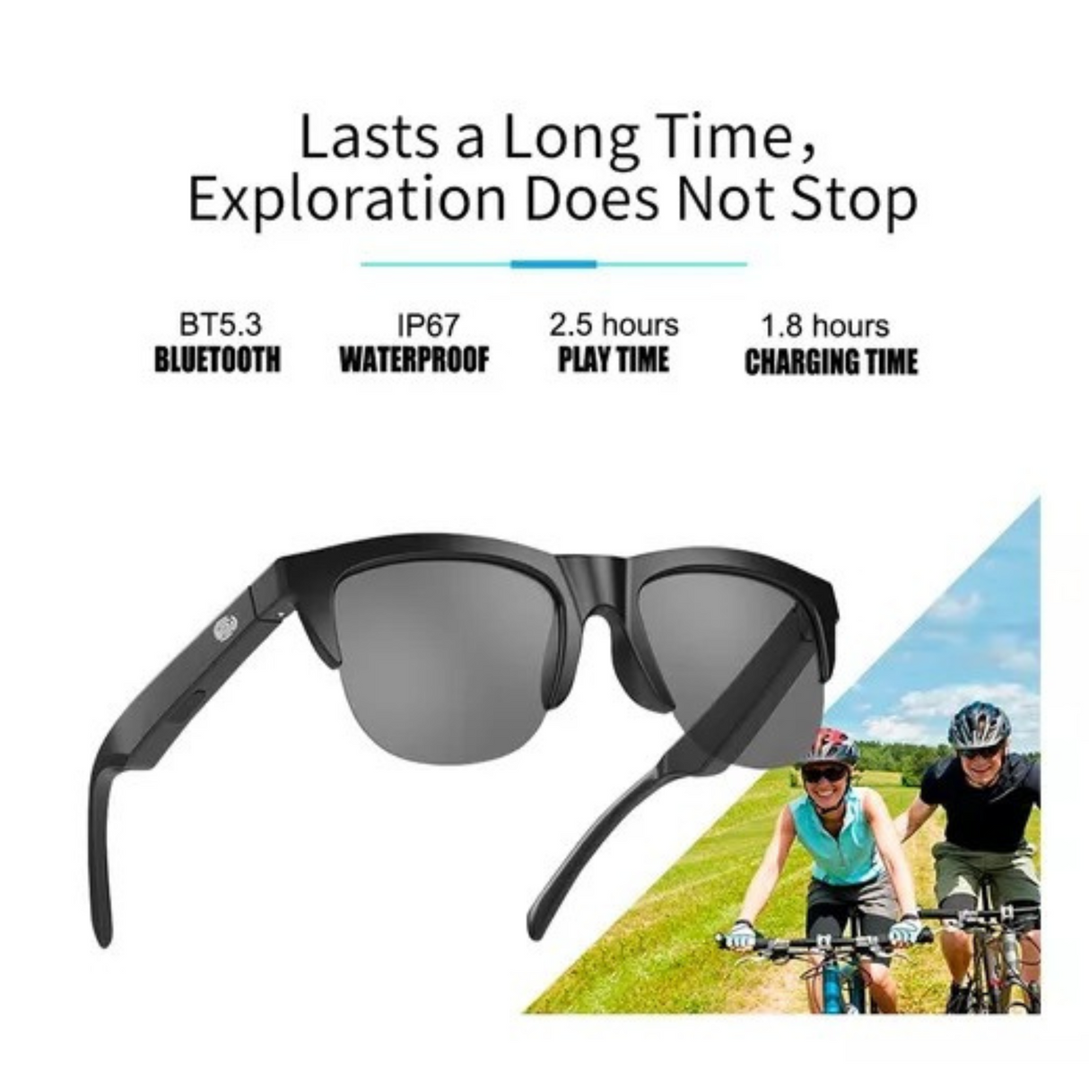 SMART GLASSES BLUETOOTH 5.3 LENTES DE SOL INTELIGENTE UV400 UNISEX F-06 SMART TIME